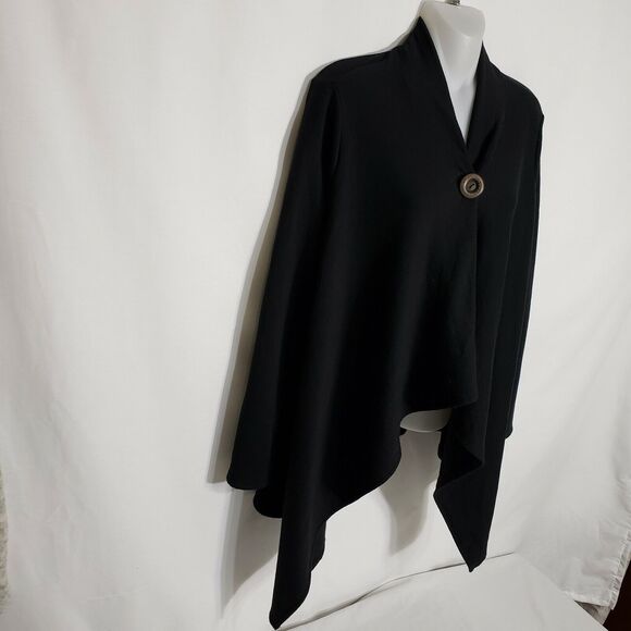 Chatoyant Womens Swing Cardigan Size Small Black Single Wood Button Rayon Stretc - Picture 7 of 10